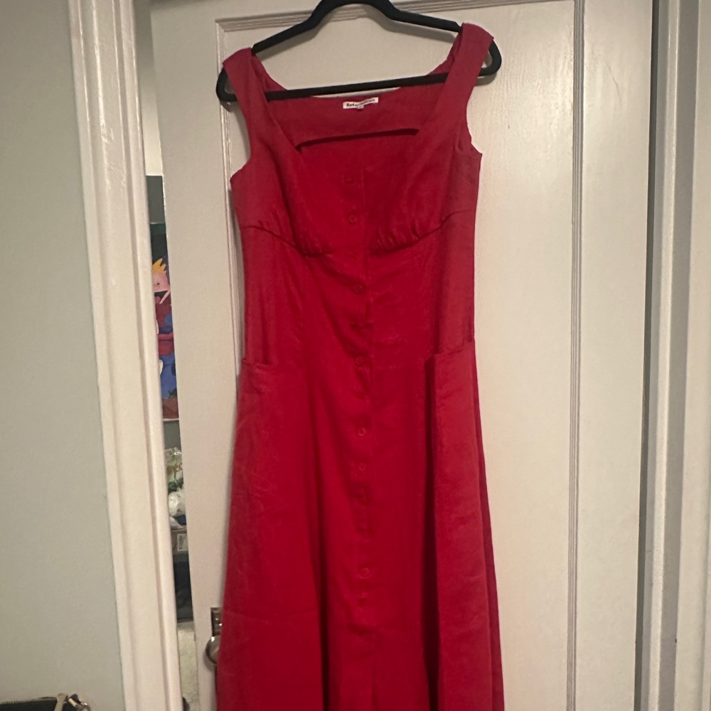 Reformation Louisa red linen dress size 8